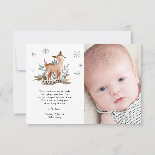 Niedliche Winter Deer Baby Dusche Dankeskarte (Vorderseite)