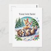 Niedliche Winter gemischte Tiere Wolfskaninchen in Postkarte (Vorne/Hinten)
