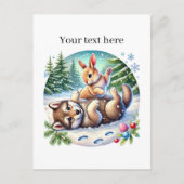 Niedliche Winter gemischte Tiere Wolfskaninchen in Postkarte (Vorderseite)