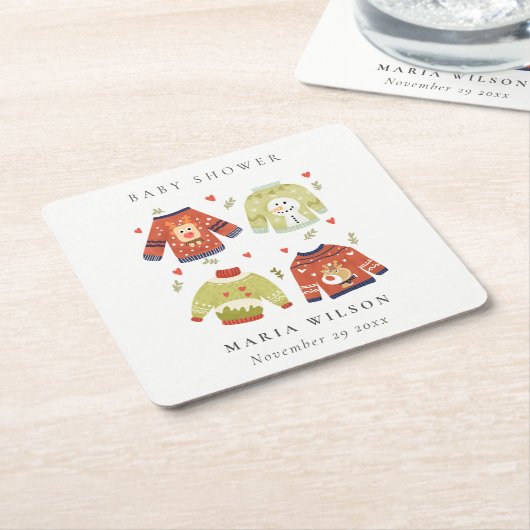 Niedliche Winter Herz Leafy Ugly Sweater Baby Dusc Rechteckiger Pappuntersetzer (angewinkelt)