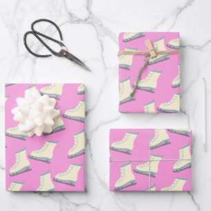 Niedliche Winter Ice Skate Muster in Playful Pink Geschenkpapier Set