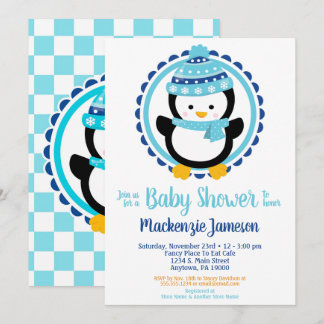 Niedliche Winter Pinguin Kinderdusche Einladung