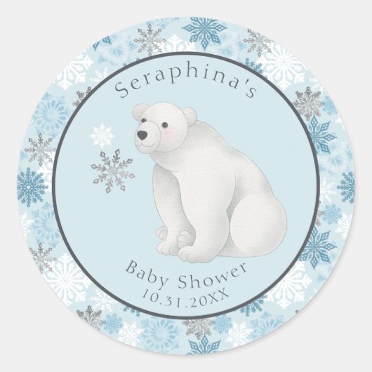 Niedliche Winter Polar Bear Baby Dusche Runder Aufkleber (Vorderseite)