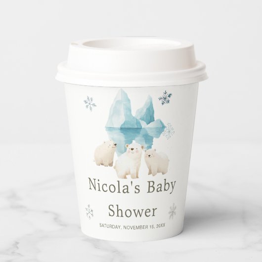 Niedliche Winter Polar Bears Kinderdusche Pappbecher (Rückseite)