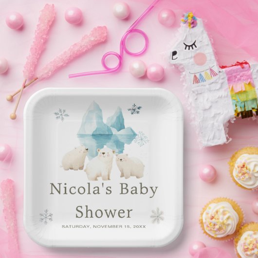 Niedliche Winter Polar Bears Kinderdusche Pappteller (Party)