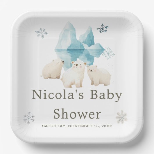 Niedliche Winter Polar Bears Kinderdusche Pappteller (Vorderseite)