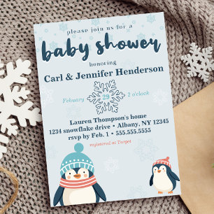 Niedliche Winter Snowy Pinguin Kinderdusche Einladung