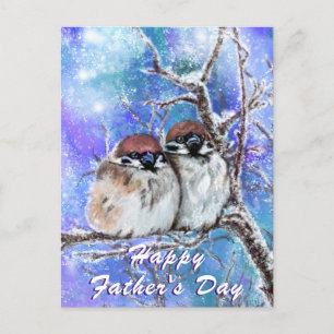 Niedliche Winter Sparrows Happy Vatertag Card Postkarte