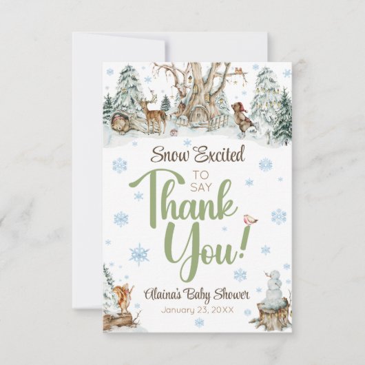 Niedliche Winter Woodland Tiere Snowflake Babydusc Dankeskarte (Vorderseite)