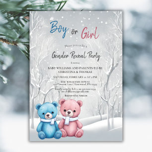 Niedliche Winterbären Gender Reveal Party Einladung