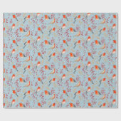 Niedliche winterblaue und rote Rotkehlvögel und -b Geschenkpapier (Flach)