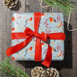 Niedliche winterblaue und rote Rotkehlvögel und -b Geschenkpapier