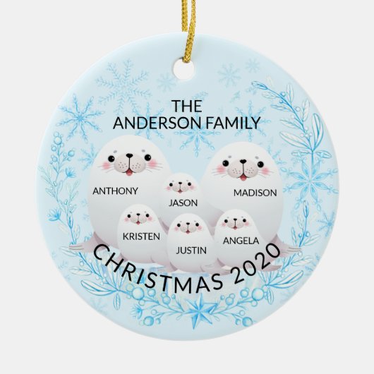 Niedliche Winterfamilie 6 Siegel Weihnachten Keramik Ornament (Vorne)