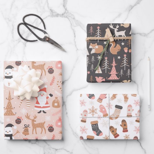 Niedliche Winterferien Geschenkpapier Set (Vorderseite)