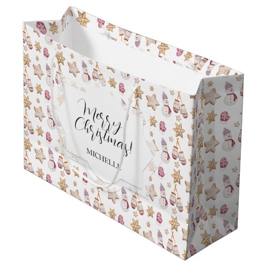 Niedliche Wintergläser Wasserfarbe Schneemannkocht Große Geschenktüte (Vorderseite Schrägansicht)