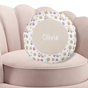 Niedliche Wintergläser Wasserfarbe Schneemannkocht Rundes Kissen