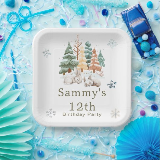 Niedliche Winterhasen Geburtstagsparty Pappteller (Party)