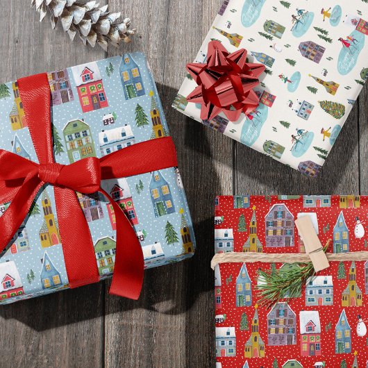 Niedliche Winterhausdörflichkeiten Weihnachten Geschenkpapier Set