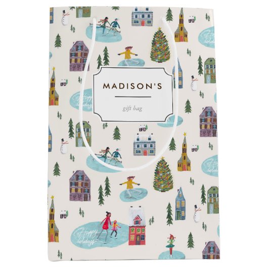 Niedliche Winterhausdörflichkeiten Weihnachten Mittlere Geschenktüte (Vorderseite)