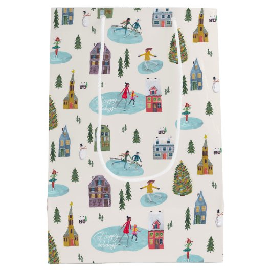 Niedliche Winterhausdörflichkeiten Weihnachten Mittlere Geschenktüte (Rückseite)