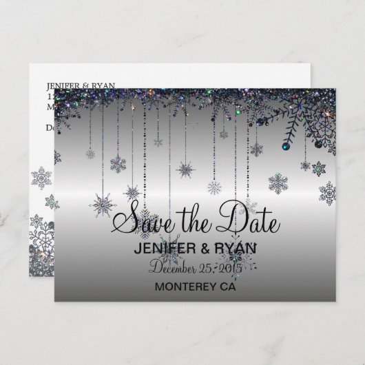 Niedliche Winterhochzeit Save the Date Postkarte (Vorne/Hinten)