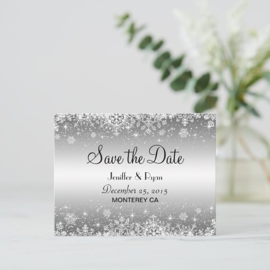 Niedliche Winterhochzeit Save the Date Postkarte (Stehend Vorderseite)