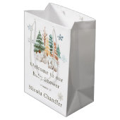 Niedliche Winterkaninchen Kinderdusche Mittlere Geschenktüte (Rückseite Schrägansicht)