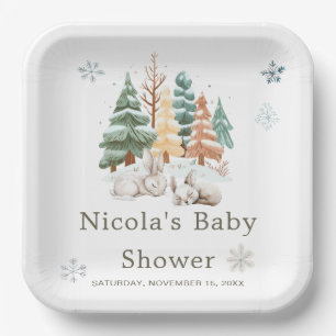 Niedliche Winterkaninchen Kinderdusche Pappteller