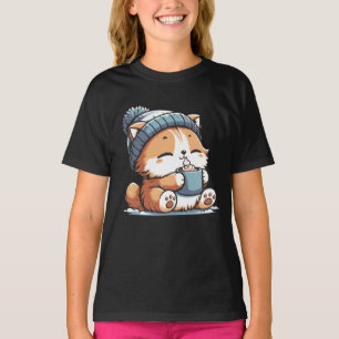 Niedliche Winterkatze mit Beanie Cozy Kawaii Tier T-Shirt