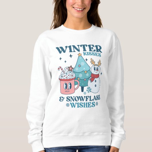 Niedliche Winterküsse & Schneeflocken Winterwünsch Sweatshirt (Vorderseite)