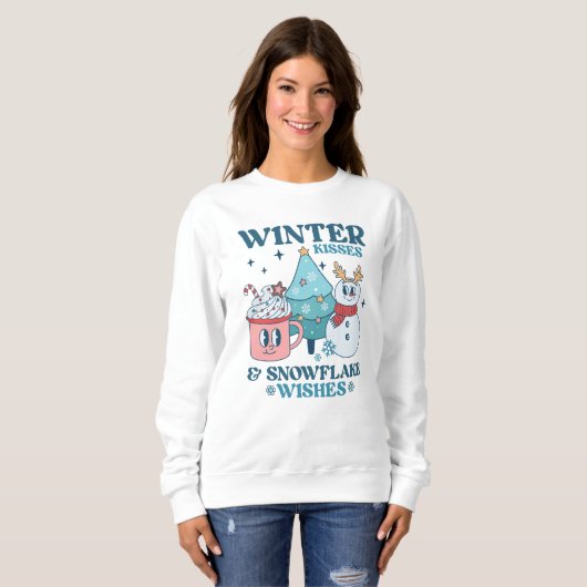 Niedliche Winterküsse & Schneeflocken Winterwünsch Sweatshirt (Vorne ganz)