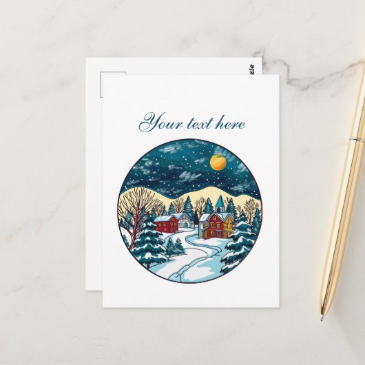 Niedliche Winterlandschaft anpassbar Postkarte (Vorderseite/Rückseite Beispiel)