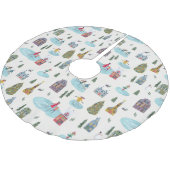 Niedliche Winterlandschaftshäuser Skaten people Polyester Weihnachtsbaumdecke (Schrägansicht)