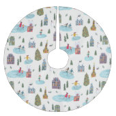 Niedliche Winterlandschaftshäuser Skaten people Polyester Weihnachtsbaumdecke (Vorderseite)