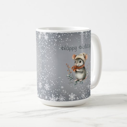 Niedliche Wintermaus mit Berries Kaffeetasse (VorderseiteRechts)