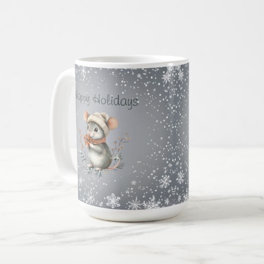 Niedliche Wintermaus mit Berries Kaffeetasse (Vorderseite Links)