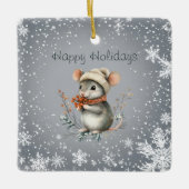 Niedliche Wintermaus mit Berries Keramikornament (Vorderseite)