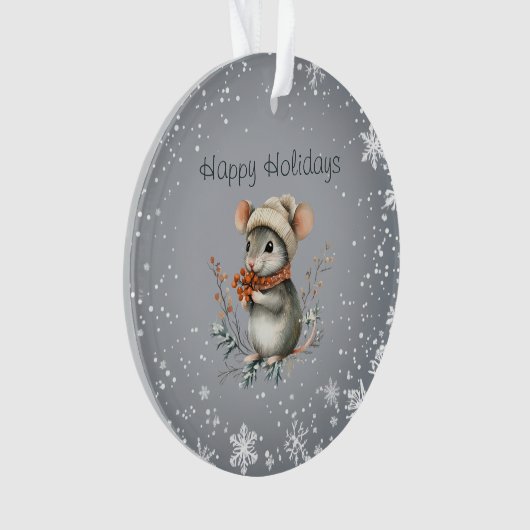 Niedliche Wintermaus mit Berries Ornament (Vorderseite)