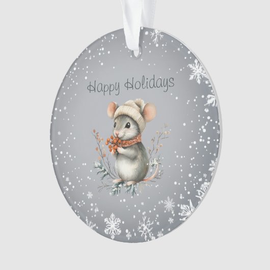Niedliche Wintermaus mit Berries Ornament (Vorderseite)