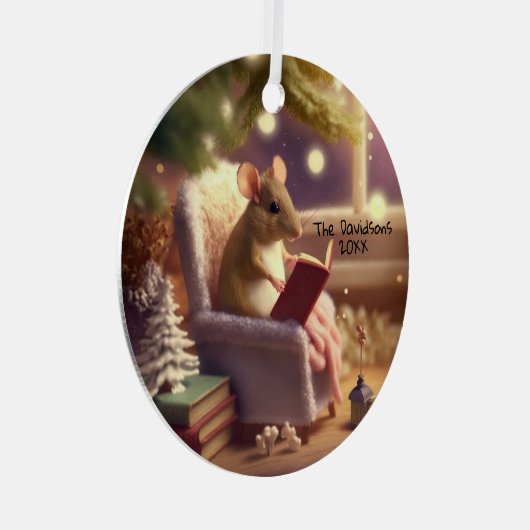 Niedliche Wintermäuse lesen ein Buch Custom Ornament Aus Metall (Vorderseite Rechts)