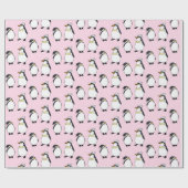 Niedliche Winterpinguine auf rosa Weihnachtsmuster Geschenkpapier (Flach)