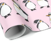 Niedliche Winterpinguine auf rosa Weihnachtsmuster Geschenkpapier (Rolleneckpunkt)