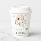 Niedliche Winterpinguine Geburtstagsparty Pappbecher (Rückseite)