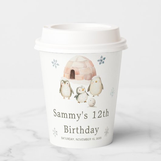 Niedliche Winterpinguine Geburtstagsparty Pappbecher (Rückseite)