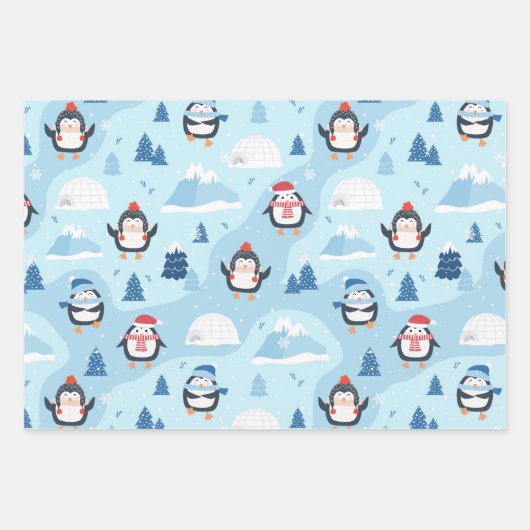 Niedliche Winterpinguine in drei Mustern Geschenkpapier Set (Vorderseite 3)