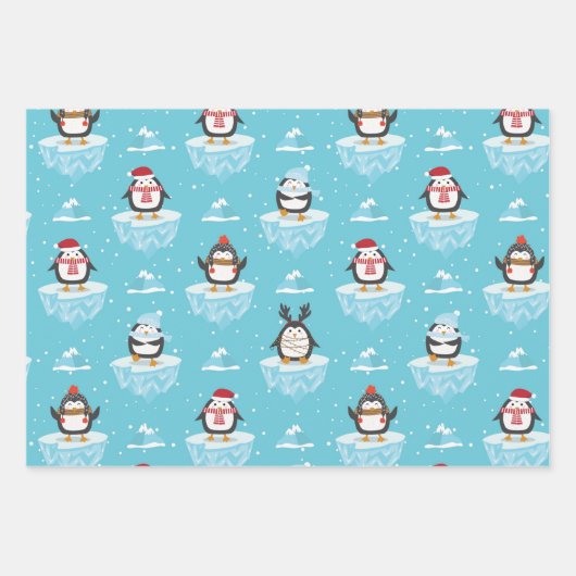 Niedliche Winterpinguine in drei Mustern Geschenkpapier Set (Vorderseite 2)
