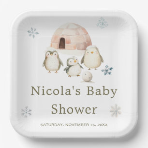 Niedliche Winterpinguine Kinderdusche Pappteller