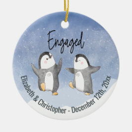 Niedliche Winterpinguine Mit Monogramm Verlobt Keramik Ornament