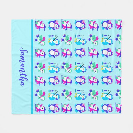 Niedliche Winterpinguine Personalisiert Fleecedecke (Vorderseite (Horizontal))