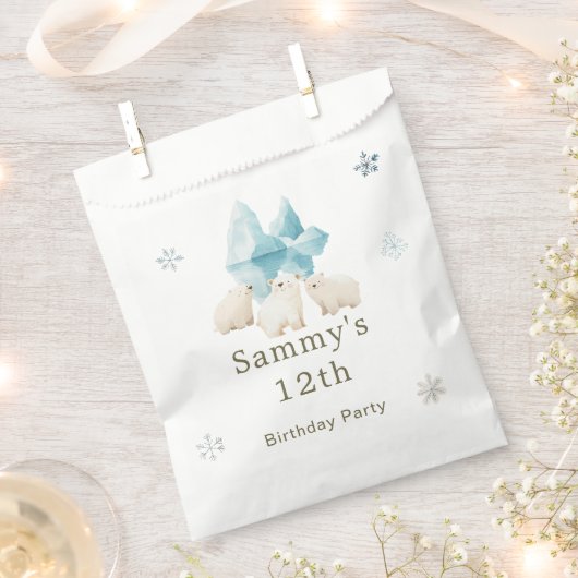 Niedliche Winterpolarbären Geburtstagsparty Geschenktütchen (Ausgeschnitten)
